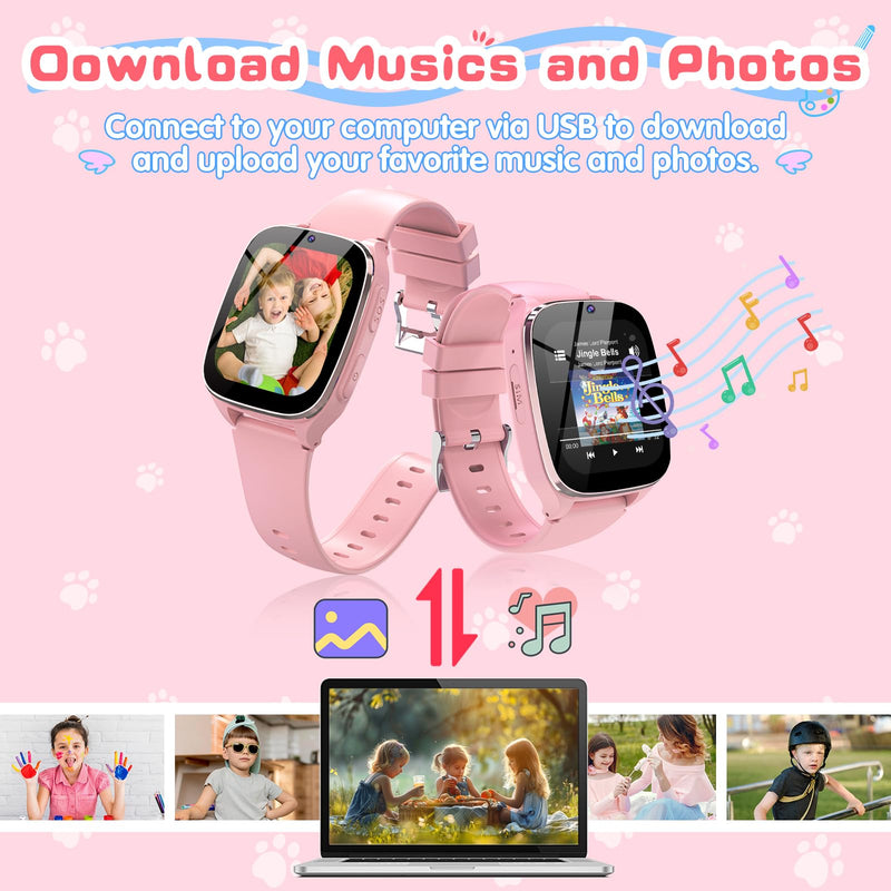 4G Kids Smart Watch – Smartwatch for Kids with Call SOS Music Camera Video Alarm Pedometer Calculator Stopwatch Educational Games, Smart Watch Phone with SIM Card for Boys Girls Ages 4-12(Pink) Pink No GPS - BeesActive Australia