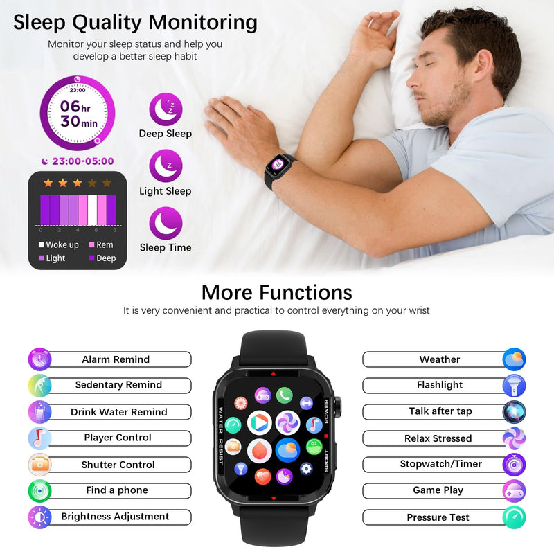 Smart Watches for Men (Answer/Make Call), Fitness Tracker with 123 Sport Modes, Heart Rate Monitor, Spo2, Step Counter, Sleep Tracker, IP68 Waterproof Sports Watch, Fitness Watch for iPhone ＆ Android Black