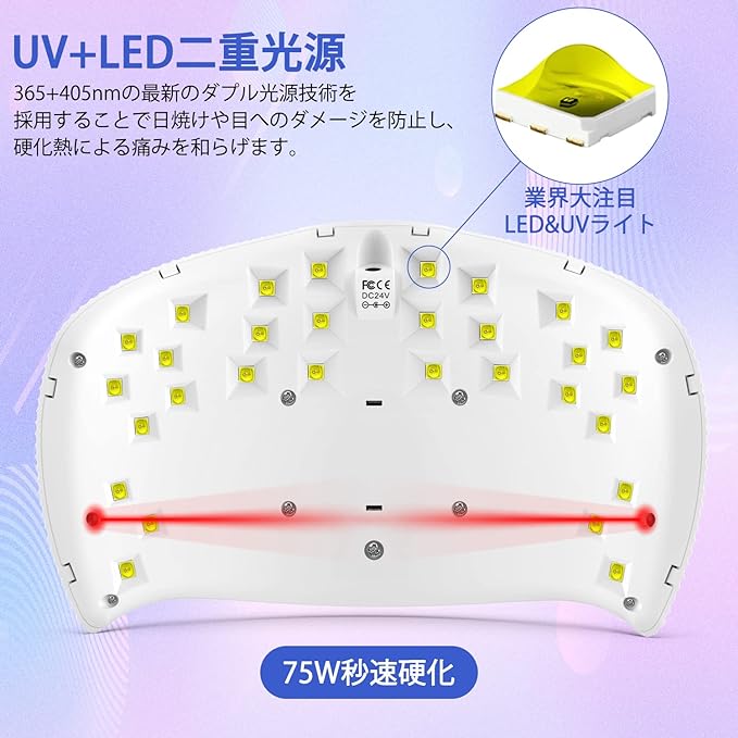 NAILGIRLS LED & UV Nail Light, 75 W, Gel Nail Light, UV Light, Resin Light, Curing Light, Professional, Popular, Industry Attention, Low Heat Function, All Gel Compatible, Three Step Timer, For Both Hands and Febs, White (White) - BeesActive Australia