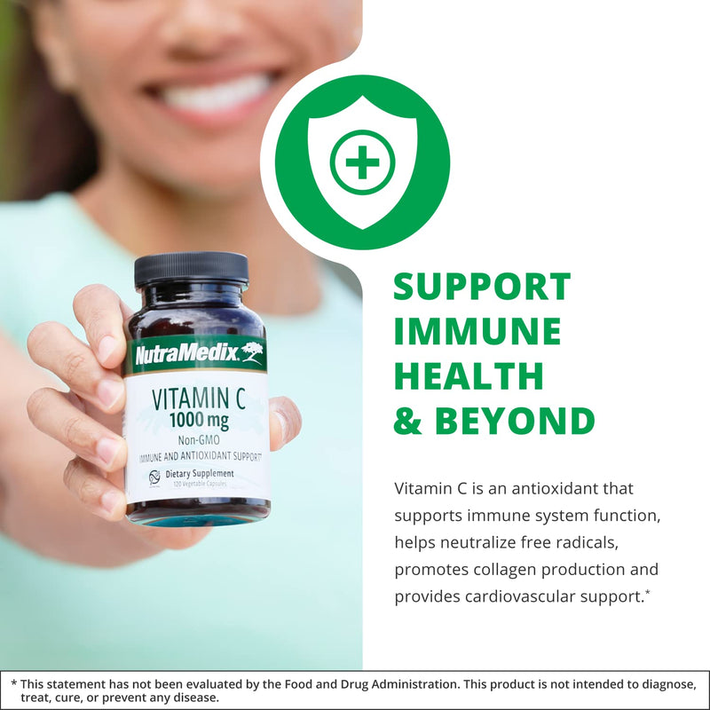 NutraMedix Vitamin C 1000mg - Antioxidants Supplement for Immune Support & Heart Health - Vitamin C from Ascorbic Acid - Vegan, Non-GMO (120 Vegetarian Capsules) 120 Count (Pack of 1)