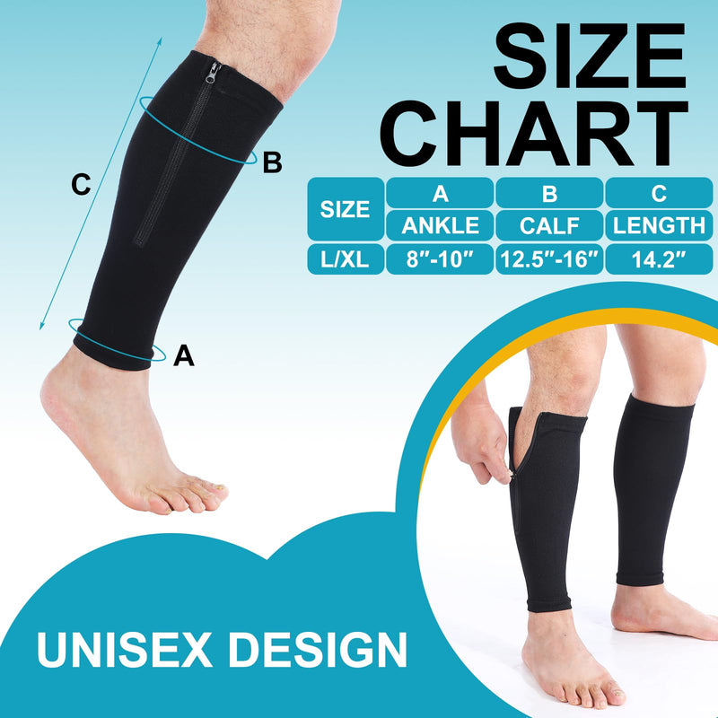 3 Pairs Calf Compression Sleeve with Zipper 20-30mmhg Leg Compression Sleeve Calf Brace Zipper Socks No Foot Sleeves for Men Women Support Running Shin Splints - BeesActive Australia