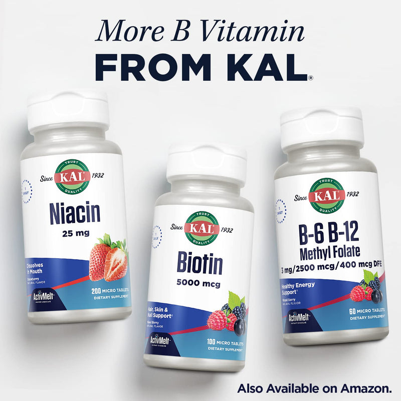 KAL Vitamin B12 Methylcobalamin 5000mcg, Healthy Energy, Metabolism, Nerve & Red Blood Cell Support,* Fast Dissolve ActivMelts, Optimal Absorption, Natural Raspberry Flavor, 90 Servings, 90 Micro Tabs | Cellular Energy, Metabolism, Heart, Nerve Support...
