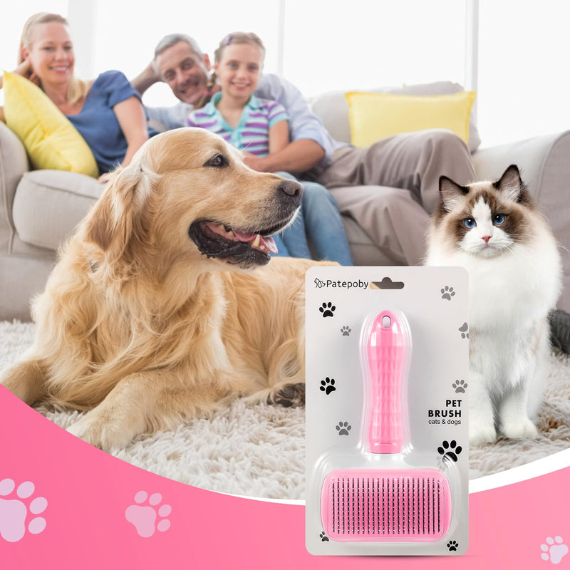 Pet brush，cat brush with release button，dog brush， for grooming Remove loose hair and prevent tangling,fine needle（Pink） - BeesActive Australia