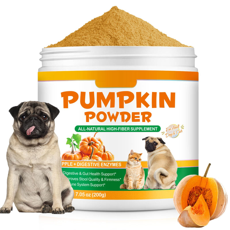Pumpkin Powder for Dogs 200g, Natural Pumpkin Puree Powder For Dog With Apple + Digestive Enzymes, Digestive Supplement For Dogs Gut Health & Healthy Stools