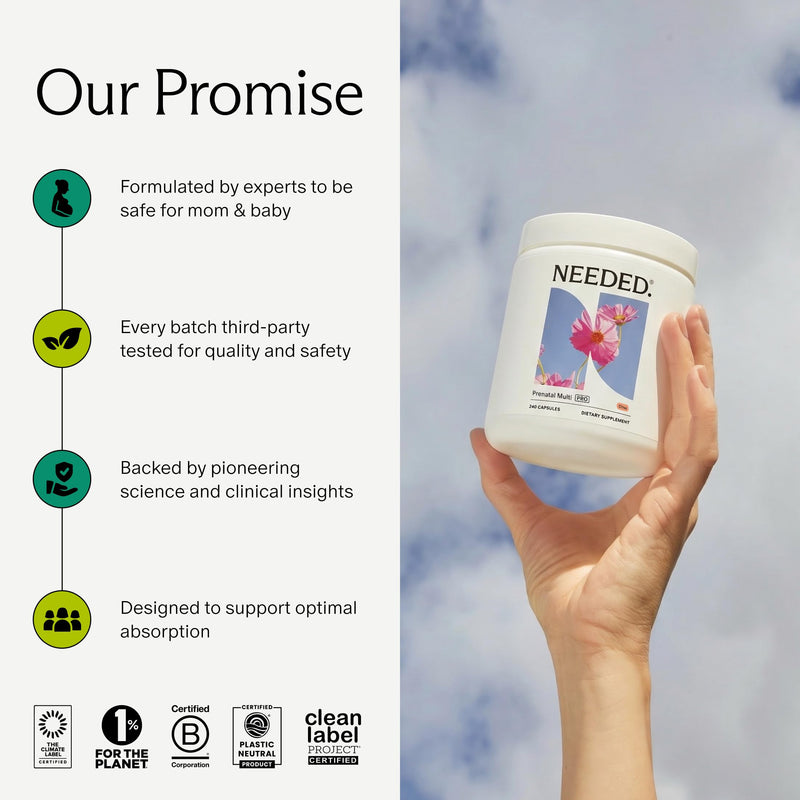 Needed. Prenatal Multivitamin with Citrus Scent Insert, 30 Day Supply | Complete Prenatal Multi For Before, During, & After Pregnancy, 26 Optimal Nutrients Including Choline, Vitamin B, & Folate 240 Count (Pack of 1) Citrus Insert