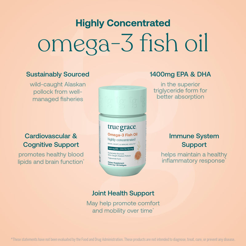 True Grace One Daily Women’s Multivitamin 40+ (30 Vegan Tablets) & Omega-3 Fish Oil (60 Softgels) - Gluten Free, Soy Free, Organic - 30-Day Supply of Each