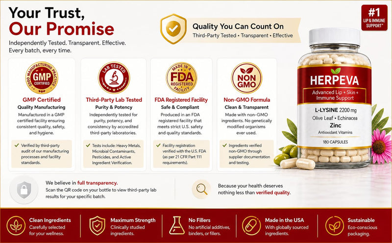 L-Lysine Cold Sore Treatment Powerful Immune Support Outbreak Control – 2200mg Lysine Olive Leaf, Echinacea, Vitamin C, 1500mcg Vitamin b12, Zinc & Herbal Supplements – 180 Count