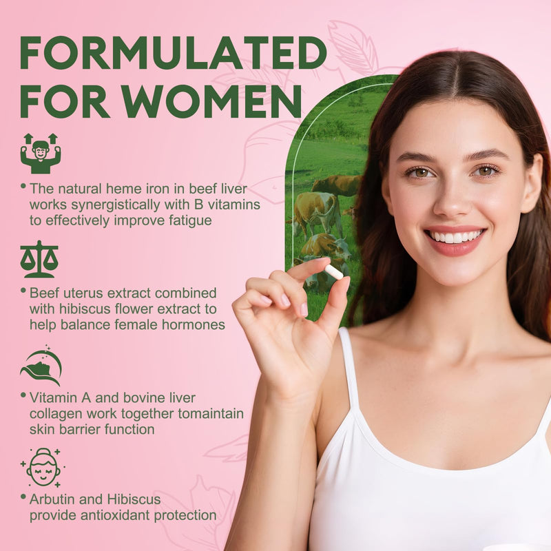 Totaria 2 Pack Beef Organ Supplement for Women - Beef Liver, Kidney, Heart,Uterus Tissue - Balance Hormones & Women's Overall Energy - Grass Fed, Pasture Raised - Natural Iron Supplement with Folate 120 Count (Pack of 2)