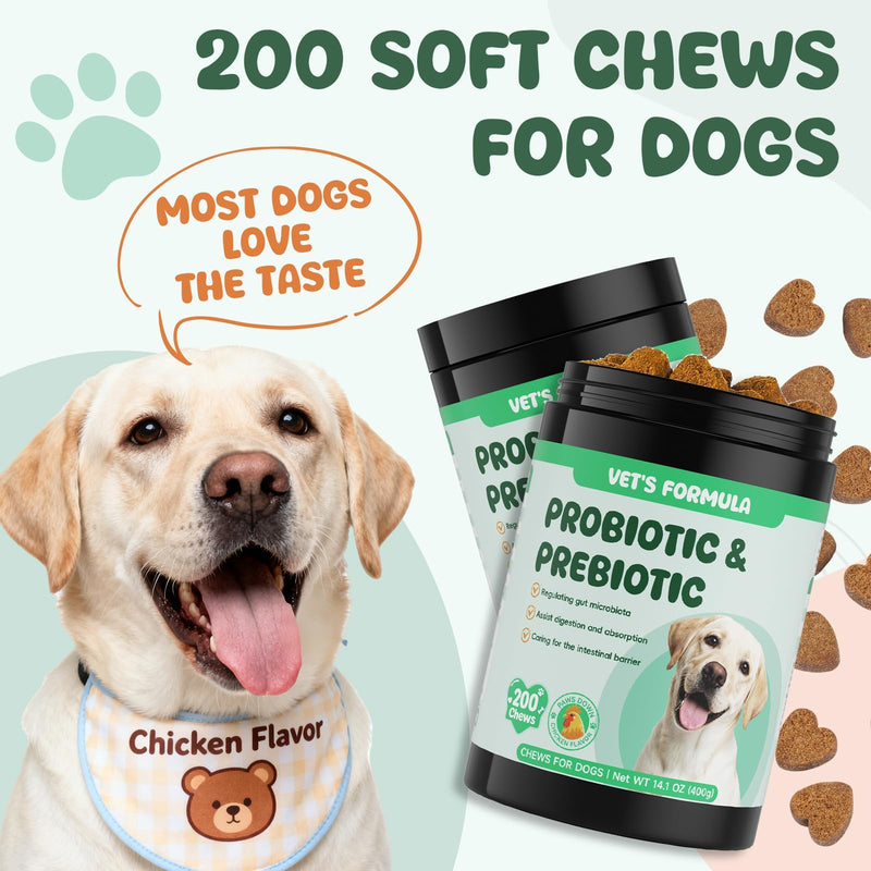 Probiotics for Dogs - Probiotic Chews for Dogs with Digestive Enzymes & Prebiotics, Gut Health & Bowel Support, Diarrhea Relief & Gas, Pumpkin for Sensitive Stomachs, 200 Count Chicken Flavor