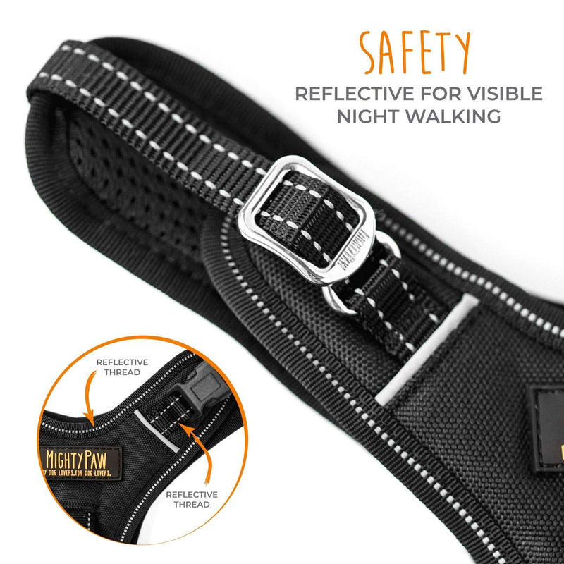 Mighty Paw Sport Harness 2.0 - Padded Dog Harness - Adjustable Neck and Chest Straps - Enhanced with Reflective Stitching - No-Pull Front Leash Attachment - Easy Grip Handle - Ultimate Comfort Medium Black - BeesActive Australia