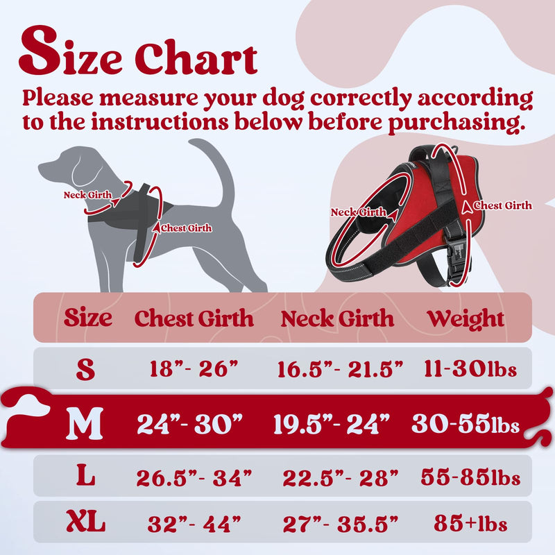 rabbitgoo Dog Harness Medium Sized, No Pull No Choke Pet Vest, Easy Wearing with One Buckle, Reflective, Adjustable Pet Harness with Molle for Walking, Training, Red, M - BeesActive Australia