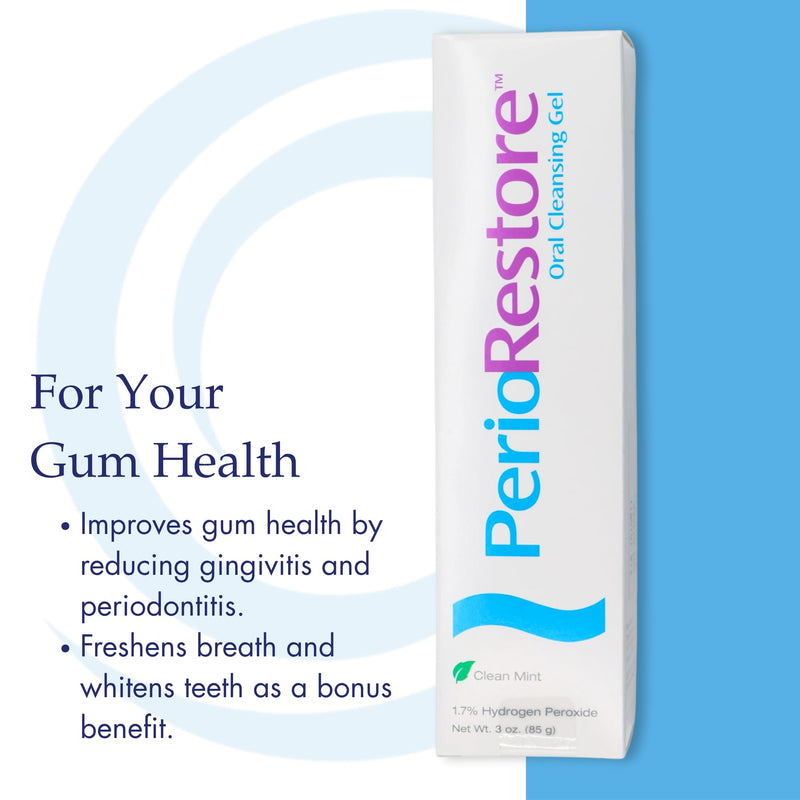 Perio Restore¬Æ Gel 3 Ounce Tube; 3 Pack. 1.7% Hydrogen Peroxide Oral Cleansing Treatment Gel. Includes Two (2) Trays for Ease of Application. Mint Flavor