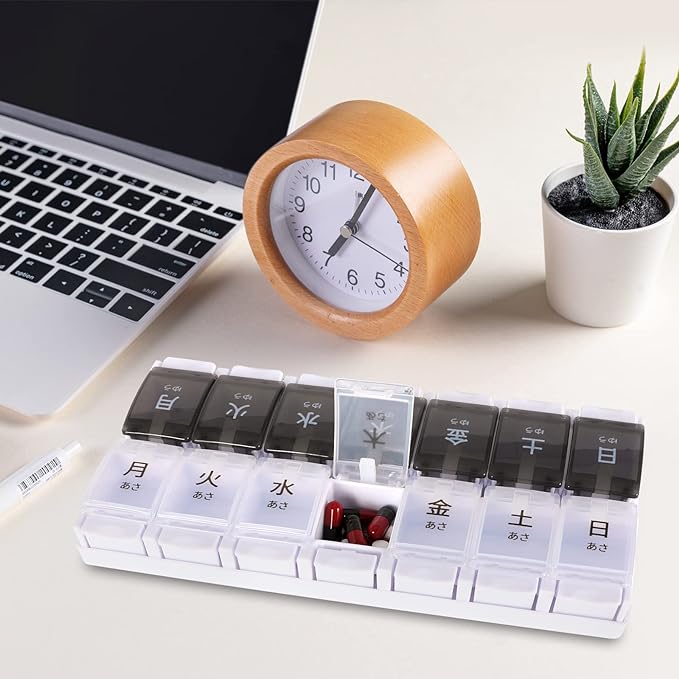 Opret Medicine Case, Pill Case, Day of the Week, Twice a Day, Rubbing Case, Traditional Medicine Box, Compact, Prevents Forgetting to Drink Large, Stylish, Black and White - BeesActive Australia