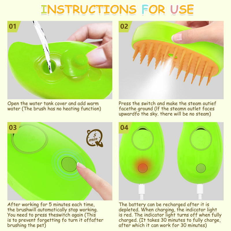 Cat Steam Brush, 3 In1 Steam Cat Brush, Steam Brush for Cats, Steamy Cat Brush, Rechargeable Silicone Steam Pet Brush, Multifunctional Pet Hair Comb for Removing Tangled And Loosse Hair (Green) Green - BeesActive Australia
