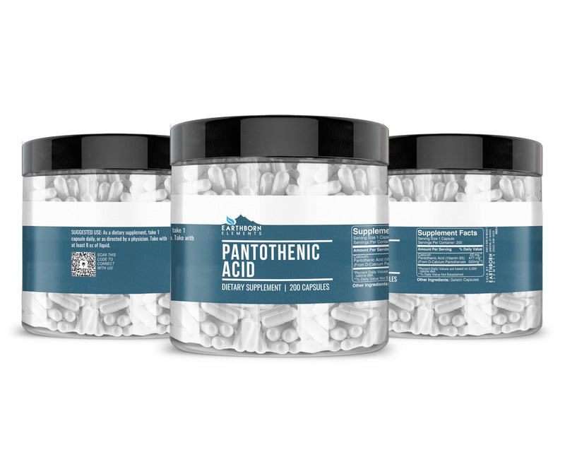 Earthborn Elements Pantothenic Acid 200 Capsules, Pure & Undiluted, No Additives 1 Count (Pack of 200)