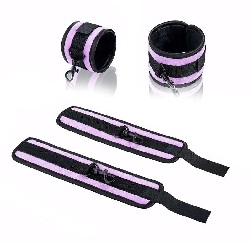 Spreader Bar Heavy Duty Stainless Steel Expandable Home Gym with 4pcs Furry Purple Adjustable Strap,Sports Aid Training Fitness Gear Pilates Aid Kit,Yoga Set Black+Purple Furry Kit