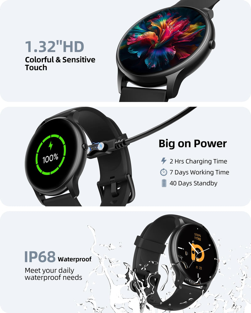 Parsonver Smart Watch for Men Women(Answer/Make Calls), HD Screen Fitness Tracker IP68 Waterproof 100+ Sport Modes, Heart Rate Sleep Monitor, Pedometer, Smartwatch for Android Phones/iPhone Compatible Black