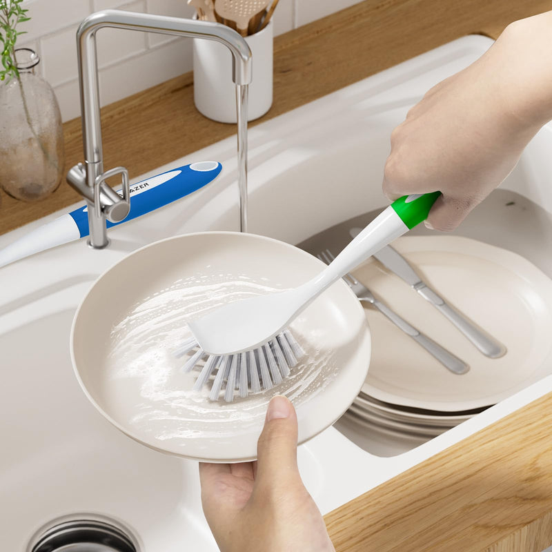 Amazer Dish Brush with Handle, 2 Pack Kitchen Scrub Brushes for Cleaning, Dish Scrubber with Stiff Bristles for Sink, Pots, Pans Blue+green - BeesActive Australia
