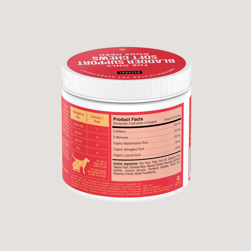 Natural Rapport Dog Bladder Support - The Only Bladder Support Chews Dogs Need - 120ct Supplements that Contain Cranberry and D- Mannose to Aid in Kidney Function Bladder Chew