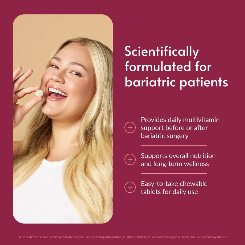 Bariatric Advantage Chewable RP Multivitamin, Mixed Fruit, 60 Count | Chewable Multivitamin for Bariatric Surgery Patients, with Iron, Copper, Vitamin C, A, Zinc and More, 100% DV of 18 Nutrients