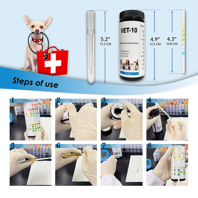 QMARK Urine Test Strips for Cats & Dogs, 50 Count, 10-Parameter UTI Testing Kit with Dropper and Tube