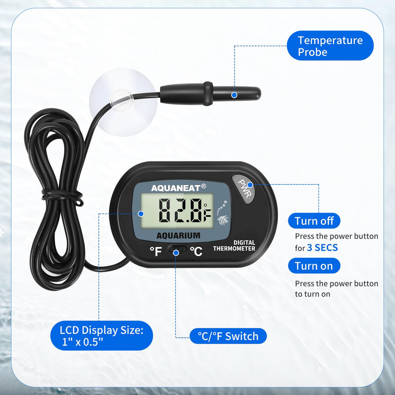 AQUANEAT Aquarium Thermometer, Fish Tank Thermometer, Digital Temperature Test, with Large LCD Display (3 Packs) 3 Packs