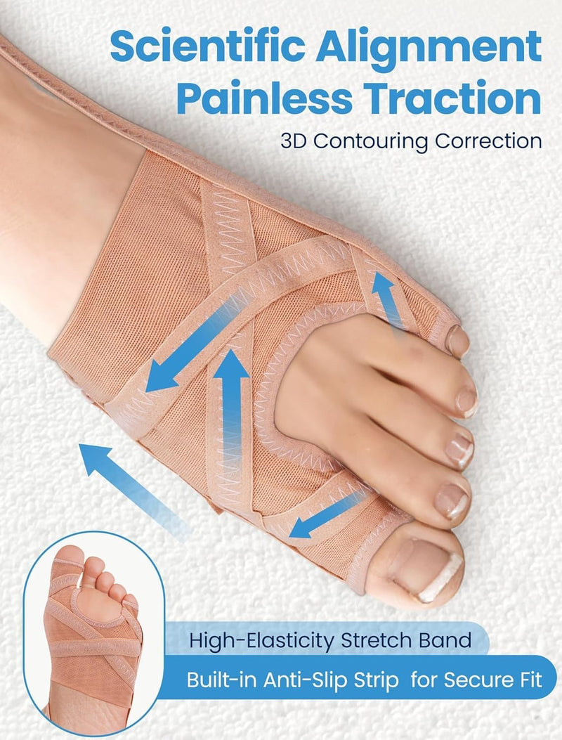 Bunion Corrector for Women & Men, Breathable Toe Straightener for the Thumb and Little Toe, Comfortable & Adjustable for Day/Night Use, Bunion Relief Splint(1 Pair) Beige Large - BeesActive Australia