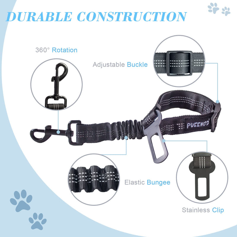 2 Pack Dog Seat Belt Adjustable Dog Car Seatbelts for Vehicle Nylon Pet Safety Seat Belt with Elastic Bungee Buffer Reflective & Durable Car Harness for Dogs Black + Black - BeesActive Australia