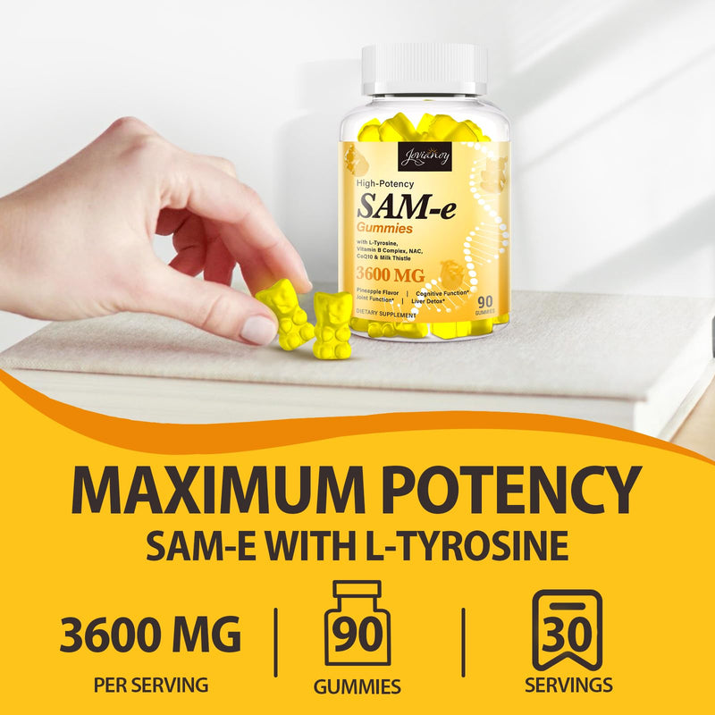 Jovianoy SAM-e Gummies with L-Tyrosine, Vitamin B Complex & NAC, CoQ10, High-Potency SAM-e Supplement - Pineapple Flavor, for Mood, Joint, Cognitive & Liver Detox, Vegan Friendly, 180 Gummies 90 Count (Pack of 2)