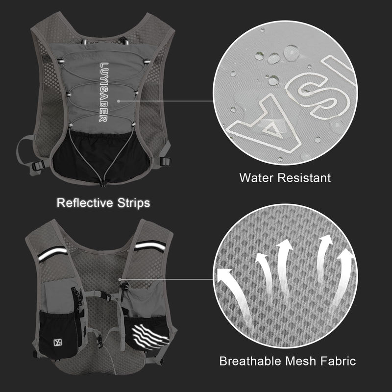Hydro Pack Running Vest for Men Women, Hydration Backpack with 2L Water Badder, Lightweight Water Vest grey