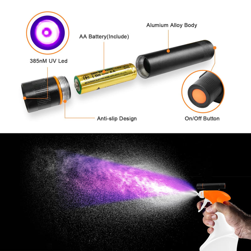 ESCOLITE Black Light Flashlight Mini, 385nM UV Flashlights for pet urine detection, Stickable Ultraviolet Blacklight Flashlight, Blue Light Flashlight UV Light for Dry Stains(Battery Included) - BeesActive Australia