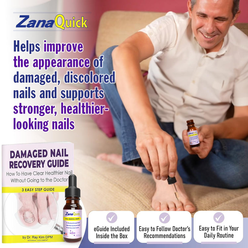ZanaQuick Extra Strength Toenail & Fingernail Repair Drops - Nail Care Renewal for Thick, Damaged & Discolored Nails - 2 Pack 0.5 Fl Oz (Pack of 2)