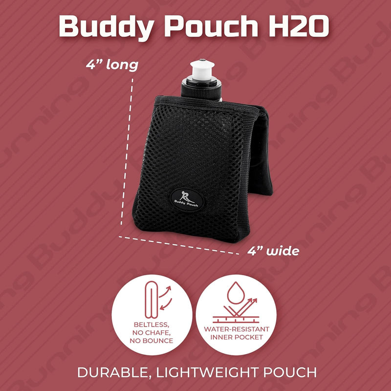 Running Buddy Running Water Bottle Pouch - 4" x 4" Black, 7 oz - Magnetic Water Bottle Holder for Running & Walking - No-Bounce Hydration Pack 4 in x 4"