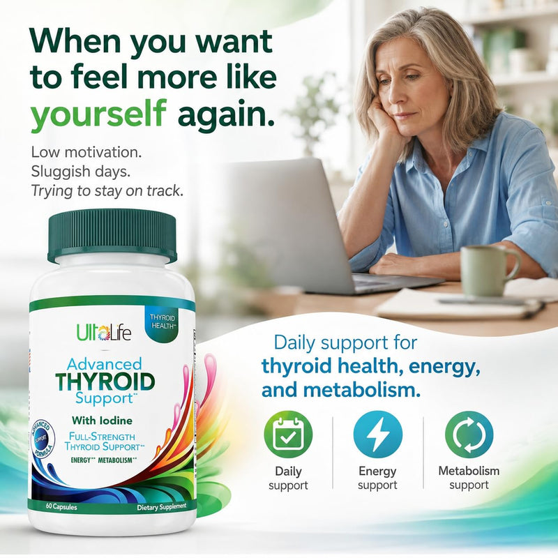 Daily Thyroid Boost Advanced Formula with Iodine Ashwagandha Vitamin B12 Zinc and Selenium for Energy Metabolism and Focus 60 Capsules