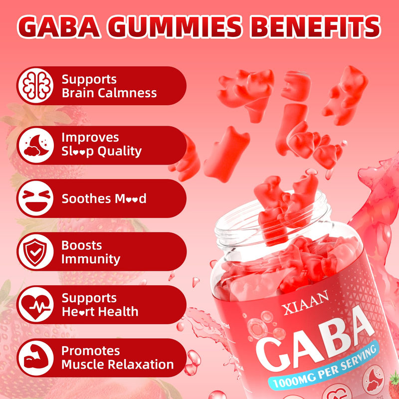 GABA Gummies 1000mg for Kids & Adults, Chewable GABA Supplements with L Theanine 5-HTP Ashwagandha Vitamins B6,B12,D3 for Calm & Zzz, Sugar-Free/Vegan, Strawberry Flavor 120 Count 60 Count (Pack of 2)