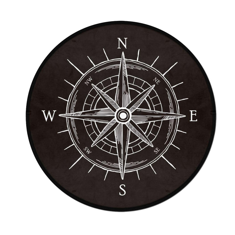 keepcute Vintage Wind Rose Compass Black Round Area Rug for Bedroom Living Room Study Playing,Non-Slip Round Floor Mat Carpet,4 ft 4' (Round)