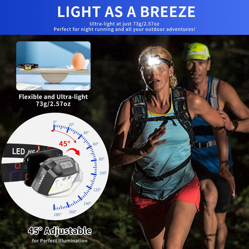 Rechargeable LED Headlamp 3-Pack, 800 Lumens, USB-C, IPX4 Waterproof, 8 Modes, Red & White Light — Lightweight, Adjustable; for Camping, Hiking, Running, Fishing & Repairs Black