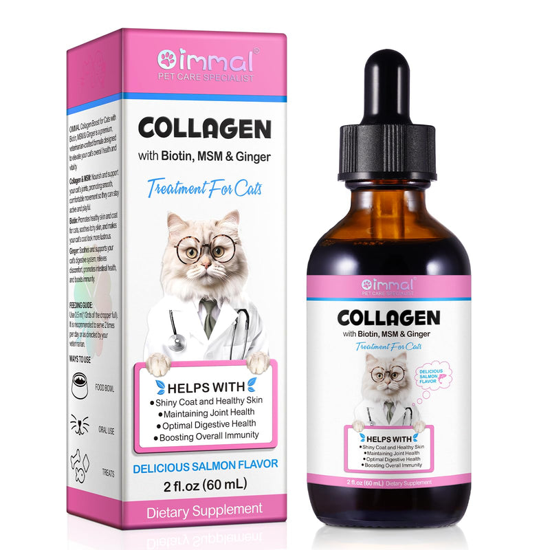 Collagen for Cats, Liquid Cat Collagen Drops, Daily Collgen Supplements for Cats Joints, Skin & Coat, Supoorts Cat Skin Itch Relief, Cat Collagen with Biotin, MSM & Ginger, Salmon Flavor, 2 Fl.oz