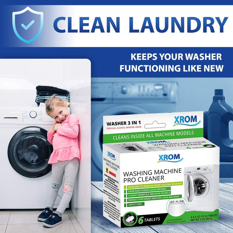 XROM Plant Based, Non Chemicals, Washer Cleaner 3 in 1 Formula, Removes Odors, Limescale & Detergent Build-Up, Removes Hard Water Stains, For Front and Top Load, 6 Per Pack (Original) Original - BeesActive Australia