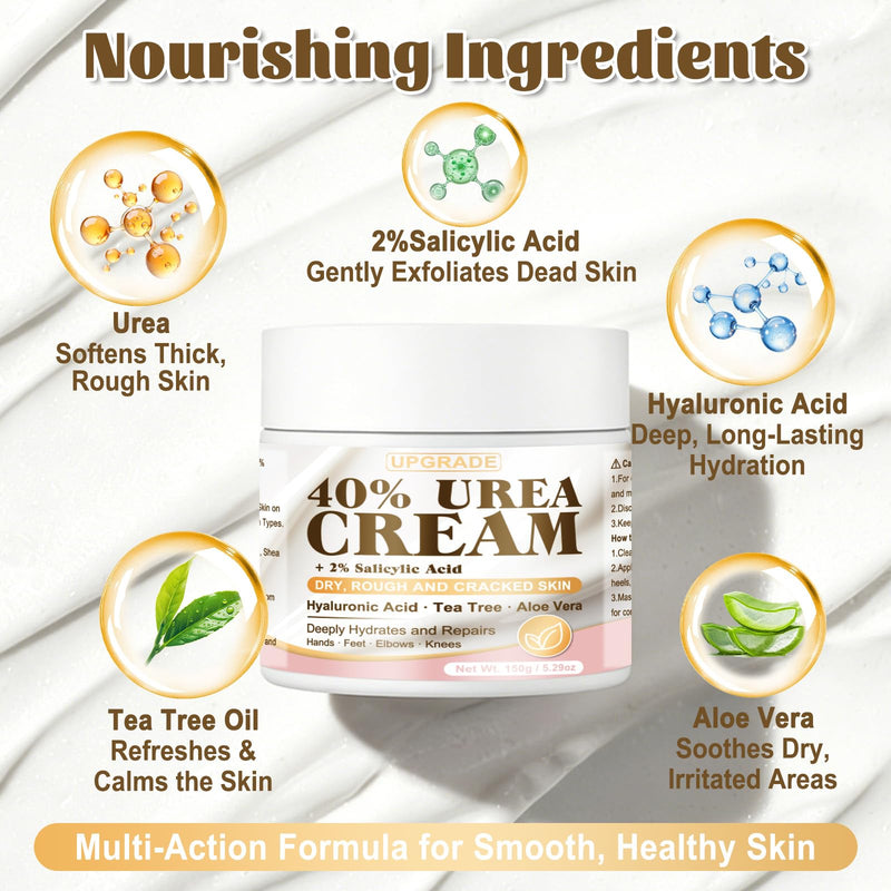 40% Urea Cream for Feet – Maximum Strength Foot Cream for Dry Cracked Heels & Calluses, Deep Softening Heel Repair, Urea Lotion for Body Hydration, Fast-Absorbing Foot Moisturizer for Rough Skin - BeesActive Australia
