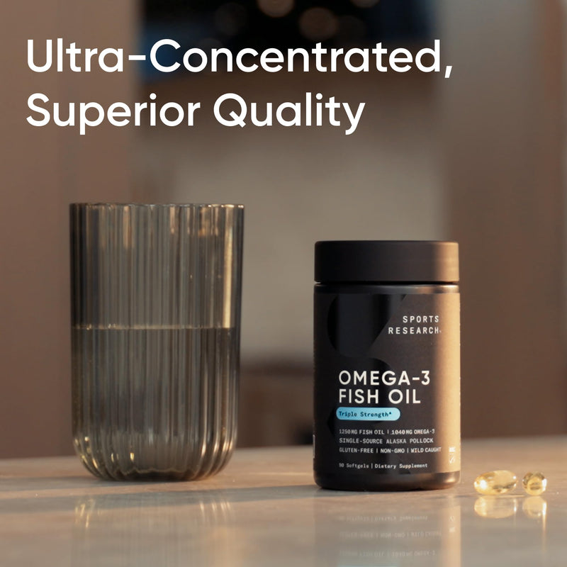 Sports Research® Omega-3 Fish Oil 1250mg from Wild Alaska Pollock,180 Count | Always Fresh Never Fishy | 690mg EPA 260mg DHA per Softgel · Heart & Brain Health* · MSC Certified Sustainable - 180 Servings 180 Count (Pack of 1) From Alaska