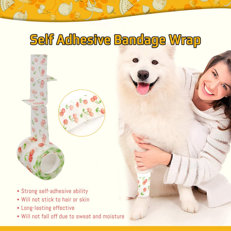 Vet Wrap Cute Fruit Self Adhesive Bandage Wrap, 6 Pack Adhesive Non Woven Bandage Wrap, Breathable Self Stick Bandages Wrap, 2 Inch Paw Bandages for Dog Cat Horse Pet Animals Wounds Cute Fruit-2 Inch - BeesActive Australia