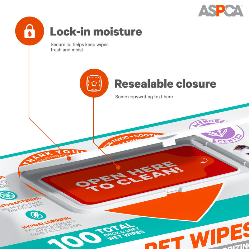 ASPCA Grooming Wipes Hypoallergenic for Dogs & Cats of All Ages, Cleansing & Deodorizing - Lavender Scented - 100pk - PawsPlanet Australia