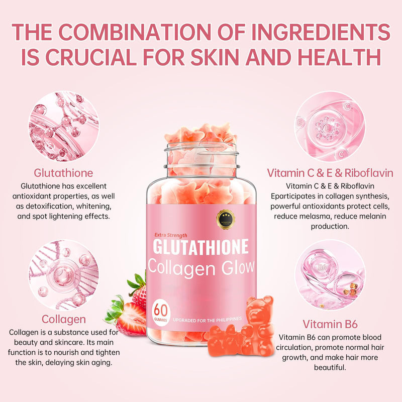 Glutathione Collagen Glow Gummies for Women, Glutathione Collagen Glow Gummies for Dark Spot, 60/120Pcs Korean Organic Glow Beauty Collagen for Skin Care(2) 2