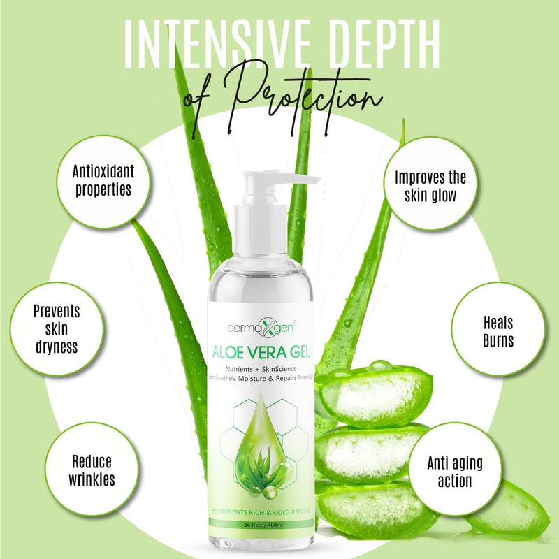 Aloe Vera Gel - Organic 100% Pure Aloe + Witch Hazel + Vitamin C + Vitamin E - Skin Soothes, Moisture And Repair Formula, Nutrients Rich And Cold Pressed - 16 FL OZ / 480 ML 16 Fl Oz (Pack of 1)
