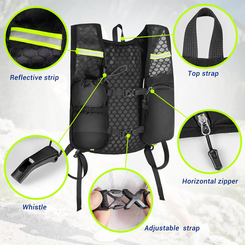Running Vest Hydration Backpack with 2L Water Bladder, Adjustable Hydration Running Vest for Women Men, with Multiple Pockets, Reflective Strip, Whistle, Quick-Drying Fabric
