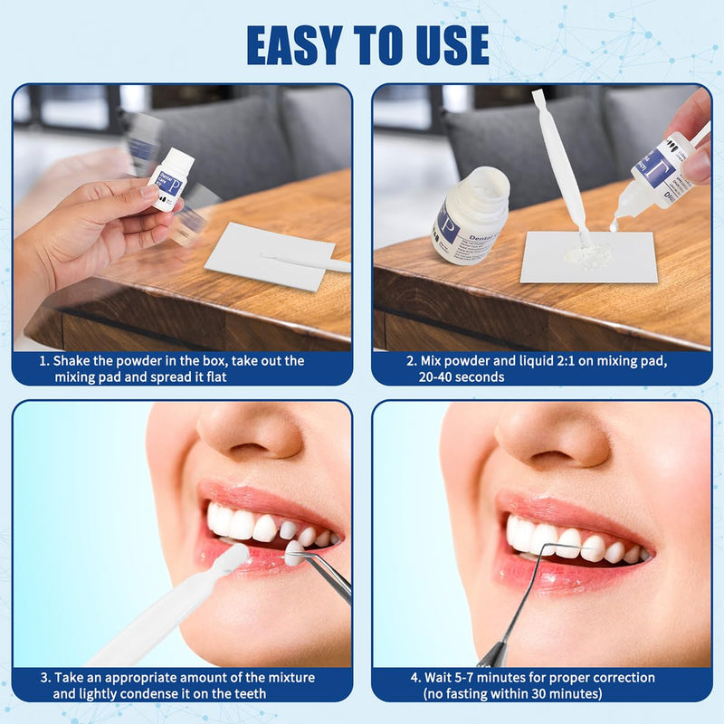 Broken Tooth Repair Kit, Zinc Oxide Eugenol Cement Dental Care Kit, Temporary Fixed Crown and Bridge (3) 3