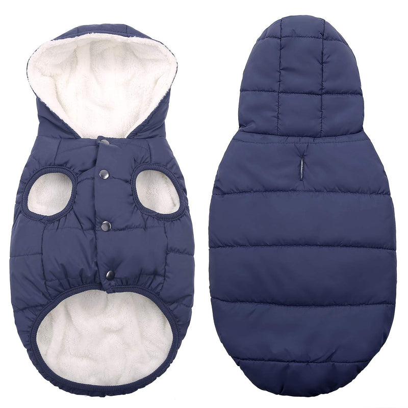 Dog Fleece Hoodie, Windproof Waterproof Dog Coat Fleece & Cotton Lined Warm Dog Jacket, Cold Weather Pet Apparel Clothes Vest for Small Medium Large Dog (L: Length 15", Chest 17.3"-20", Blue) L: Length 15", Chest 17.3"-20" - BeesActive Australia