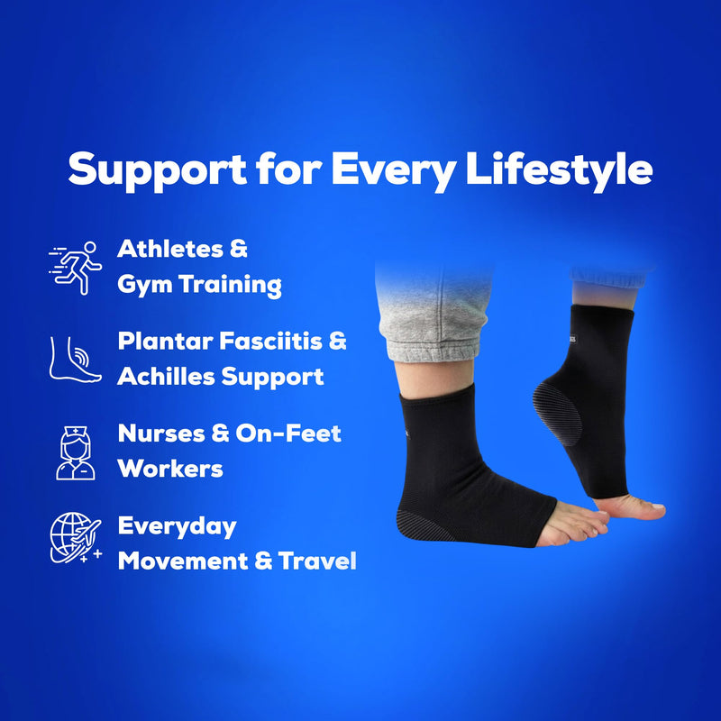 SB SOX Ankle Brace for Men & Women (1 Pair) - Ankle Support Stabilizer for Sprained Ankle, Sports, Achilles Tendonitis - Compression Ankle Sleeve Solid - Black Medium