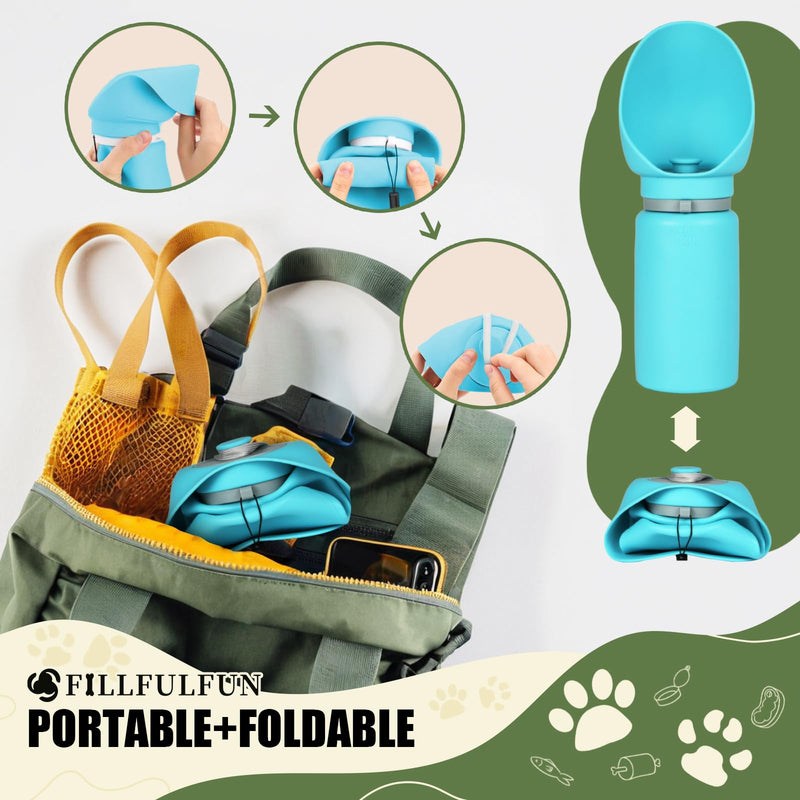 Dog Water Bottle 550ml with Extra-Wide Drinking Cup Foldable Bowl Food Grade Silicone Leak-Proof Extremely Compact for Pet Outdoor Sports Walking Hiking Camping Travel Cyan - BeesActive Australia
